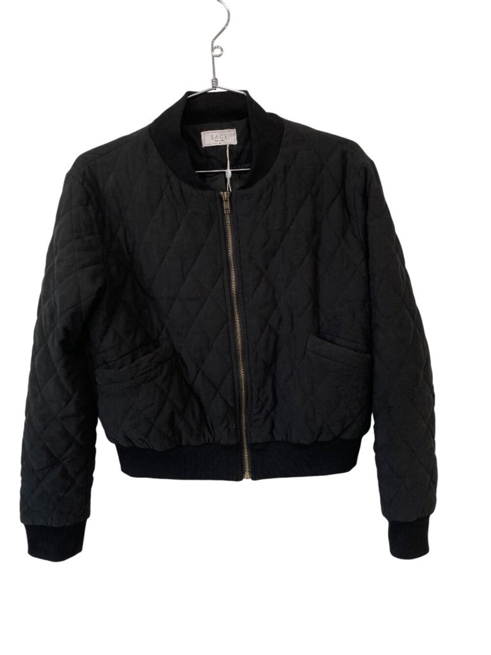 Sage The Label Bomber Jacket XS Quilted Zip Front Long Sleeve Black Gorpcore
